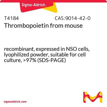 トロンボポエチン マウス由来 recombinant, expressed in NSO cells, lyophilized powder, suitable for cell culture, &gt;97% (SDS-PAGE)