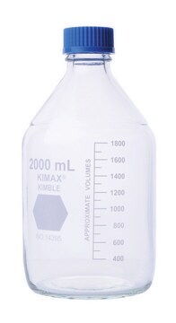 KIMBLE&#174; KIMAX&#174; Media bottle with cap, round transparent borosilicate glass bottle, bottle capacity (2,000&#160;mL), non-sterile