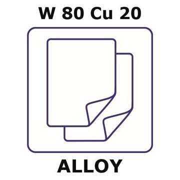 Tungsten-copper alloy, W80Cu20 foil, 100 x 100mm, 3.0mm thickness