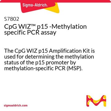 CpG WIZ&#8482; p15 -Methylation specific PCR assay The CpG WIZ p15 Amplification Kit is used for determining the methylation status of the p15 promoter by methylation-specific PCR (MSP).