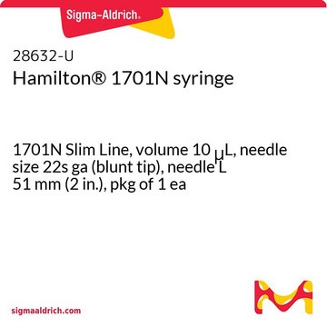 Hamilton&#174; 1701N syringe 1701N Slim Line, volume 10&#160;&#956;L, needle size 22s ga (blunt tip), needle L 51&#160;mm (2&#160;in.), pkg of 1&#160;ea