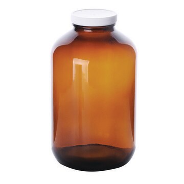 Wheaton wide-mouth bottle amber soda-lime glass bottle, capacity (2,500&#160;mL), white polypropylene cap, (PTFE faced LDPE liner), case of 12&#160;ea