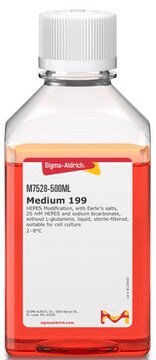 Terreno di coltura 199 HEPES Modification, with Earle&#8242;s salts, 25 mM HEPES and sodium bicarbonate, without L-glutamine, liquid, sterile-filtered, suitable for cell culture