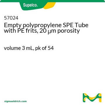 Empty polypropylene SPE Tube with PE frits, 20 &#956;m porosity volume 3&#160;mL, pk of 54