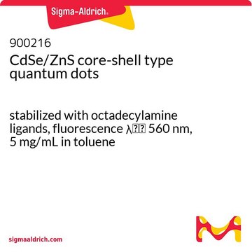 CdSe/ZnS core-shell type quantum dots stabilized with octadecylamine ligands, fluorescence &#955;em&#160;560&#160;nm, 5&#160;mg/mL in toluene