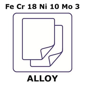 Stainless Steel - AISI 316L alloy, FeCr18Ni10Mo3 foil, 100 x 100mm, 0.2mm thickness, annealed