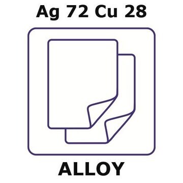 Silver-copper alloy, Ag72Cu28 foil, 50 x 50mm, 0.25mm thickness