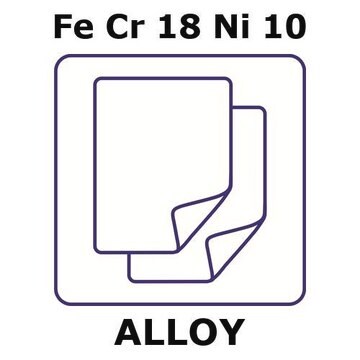 Stainless Steel - AISI 304 alloy, FeCr18Ni10 foil, 100 x 100mm, 0.2mm thickness, annealed