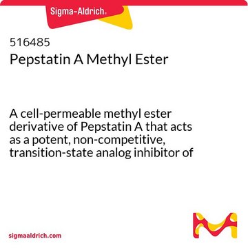 Pepstatin-A-Methylester A cell-permeable methyl ester derivative of Pepstatin A that acts as a potent, non-competitive, transition-state analog inhibitor of &#947;-secretase.