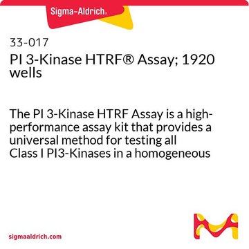 PI 3-Kinase HTRF&#174; Assay; 1920 wells The PI 3-Kinase HTRF Assay is a high-performance assay kit that provides a universal method for testing all Class I PI3-Kinases in a homogeneous format. This pack size has a screening capacity of 5 plates.