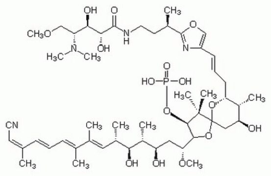 Calyculin&nbsp;A, Discodermia calyx Calyculin A, CAS 101932-71-2, is a cell-permeable inhibitor of protein phosphatase 2A (IC&#8325;&#8320; = 0.5-1 nM) and protein phosphatase 1 (PP1; IC&#8325;&#8320; = 2 nM).