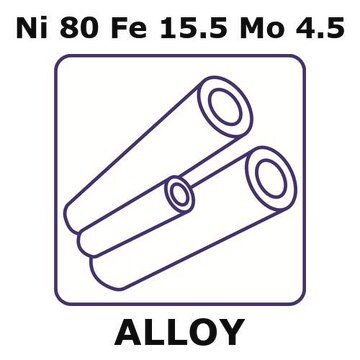 Nickel-iron-molybdenum alloy, Ni80Fe15.5Mo4.5 100mm tube, 15mm outside diameter, 0.4mm wall thickness, 14.2mm inside diameter, as drawn