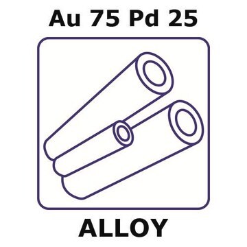 Gold-palladium alloy, Au75Pd25 100mm tube, 3.0mm outside diameter, 0.15mm wall thickness, 2.7mm inside diameter, as drawn