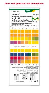 Strisce indicatrici di pH universali, pH 0-14 non-bleeding, pH range 0-14, graduations and accuracy accuracy: 1&#160;pH unit, for use with MQuant&#174; StripScan App