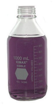 KIMBLE&#174; KIMAX&#174; Media bottle without cap, round transparent borosilicate glass bottle, bottle capacity (1,000&#160;mL), non-sterile