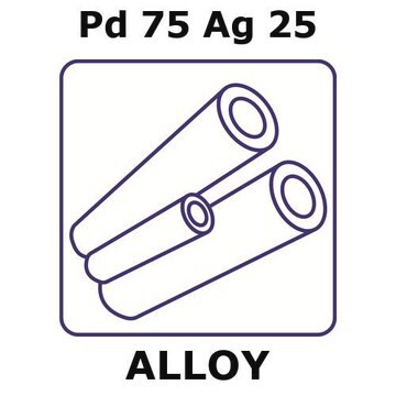 Palladium-silver alloy, Pd75Ag25 50mm tube, 6.25mm outside diameter, 0.1mm wall thickness, 6.05mm inside diameter, as drawn