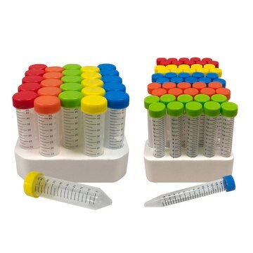 MTC&#8482; Bio SpectraTube&#8482; Centrifuge Tubes capacity 50&#160;mL, assorted colors, pack of 500&#160;ea (20 x racks 25 ea, 5 colours per rack)