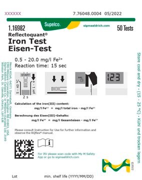 Iron Test reflectometric, 0.5-20&#160;mg/L (Fe2+), for use with REFLECTOQUANT&#174;