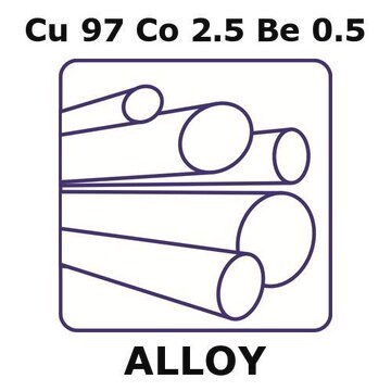 Copper-cobalt-beryllium alloy, Cu97Co2.5Be0.5 100mm rod, 6mm diameter