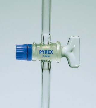 Pyrex&#174; Stopcocks, plain arms straight key bore, glass key, bore 2.5&#160;mm , key