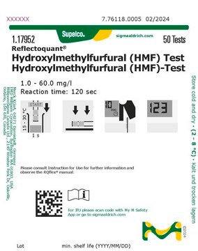 Hydroxymethylfurfural (HMF) Test reflectometric, 1.0-60.0&#160;mg/L (hydroxymethylfurfural (HMF)), for use with REFLECTOQUANT&#174;