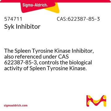 Inhibitor Syk The Spleen Tyrosine Kinase Inhibitor, also referenced under CAS 622387-85-3, controls the biological activity of Spleen Tyrosine Kinase. This small molecule/inhibitor is primarily used for Phosphorylation &amp; Dephosphorylation applications.