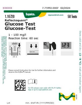 Glucose Test reflectometric, 1-100&#160;mg/L (glucose), for use with REFLECTOQUANT&#174;