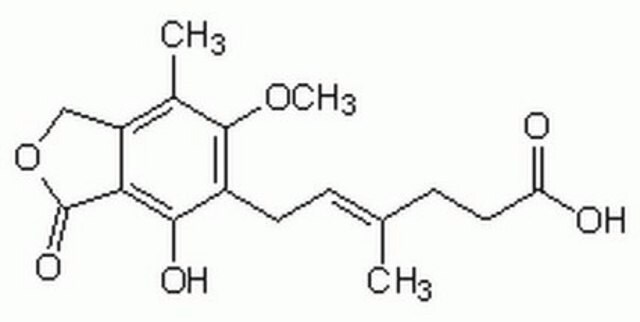 麦考酚酸-CAS 24280-93-1-Calbiochem An immunosuppressive agent that inhibits de novo purine nucleotide synthesis via inhibition of inosine monophosphate dehydrogenase and prevents the formation of XMP and GMP.