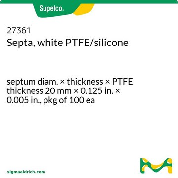 Setti, bianchi, PTFE/silicone septum diam. × thickness × PTFE thickness 20&#160;mm × 0.125&#160;in. × 0.005&#160;in., pkg of 100&#160;ea