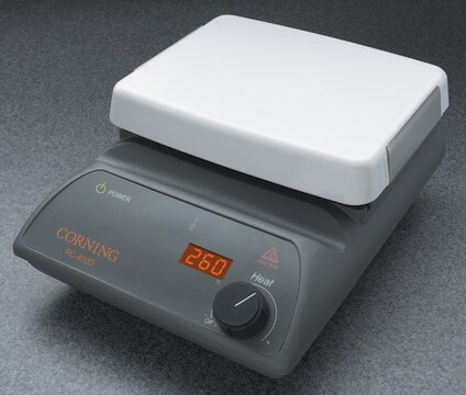 Corning&#174; hotplate with digital display AC/DC input 230 V AC (Supplied with both 3-pin UK plug and 2-pin Euro plug), plate L × W 10&#160;in. × 10&#160;in., CE compliant