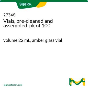 Flacons (vials), pré-nettoyés et assemblés, pack&nbsp;de&nbsp;100 volume 22&#160;mL, amber glass vial