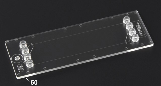 Cross-shaped channel chip (slide format) Fluidic 160, PMMA with Mini-Luer Interface