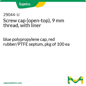 Schraubdeckel (offen), 9-mm-Gewinde, mit Liner blue polypropylene cap, red rubber/PTFE septum, pkg of 100&#160;ea