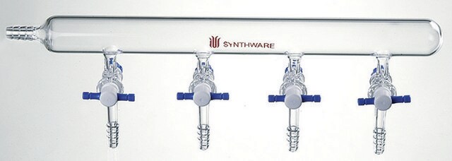 Synthware&#8482; vacuum manifold with PTFE stopcocks number of ports, 4, Hose Connection: left, stopcock size 4&#160;mm