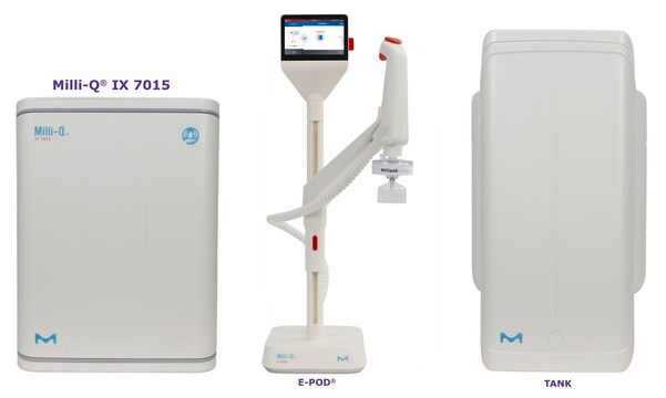 Milli-Q&#174; IX 7015 Pure Water Purification System input: potable tap water, output: type 2 water (> 5&#160;M&#937;·cm), The most advanced pure water system for the production of Elix&#174; quality water at a flow rate of 15 L/h.