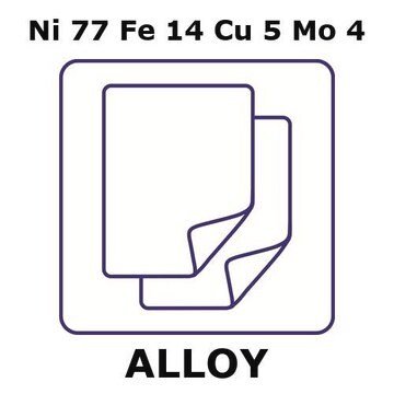 Magnetic shielding alloy, Ni77Fe14Cu5Mo4 foil, 100 x 100mm, 0.25mm thickness, annealed