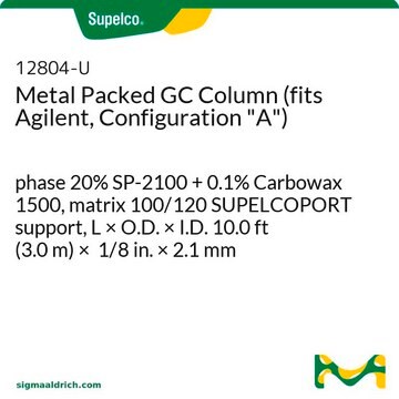 Columna para GC con relleno metálico (compatible con Agilent, configuración "A") phase 20% SP-2100 + 0.1% Carbowax 1500, matrix 100/120 SUPELCOPORT support, L × O.D. × I.D. 10.0&#160;ft (3.0&#160;m) × 1/8&#160;in. × 2.1&#160;mm