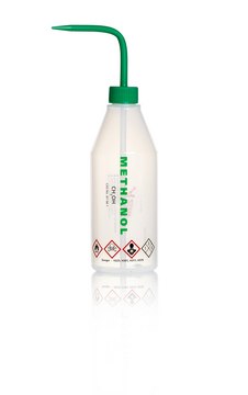 Azlon&nbsp;Pre-Labelled Narrow Neck Wash Bottles with jet-tip aperture label, Methanol, low-density polyethylene bottle, capacity 500&#160;mL