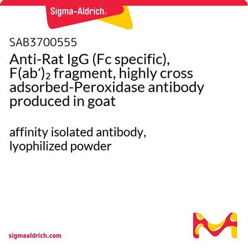 Anti-Rat IgG (Fc specific), F(ab&#8242;)2 fragment, highly cross adsorbed-Peroxidase antibody produced in goat affinity isolated antibody, lyophilized powder