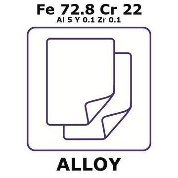 Fecralloy - Iron-Chromium, Fe72.8Cr22Al5Y0.1Zr0.1 foil, 180 x 180mm, 0.05mm thickness, annealed, light tight (lt)