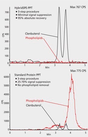 LC/MS Analysis of Clenbuterol In Plasma on Astec&#174; CHIROBIOTIC&#174; T with Phospholipid Removal using HybridSPE&#174; Phospholipid application for SPE, application for LC-MS