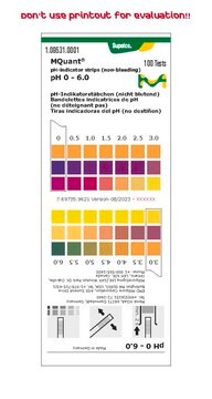 Tiras indicadoras del pH pH 0 - 6,0 non-bleeding, colorimetric, pH range 0-6.0, graduations and accuracy accuracy: 0.5&#160;pH unit, MQuant&#174;