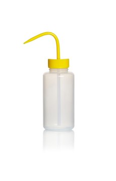 Azlon&nbsp;Square Shoulder Unvented Wash Bottles wide-neck, low-density polyethylene bottle, yellow polypropylene closure, capacity 500&#160;mL