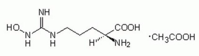 NG-Hydroxy-L-arginine, Monoacetate Salt Cell permeable. A key intermediate in the biosynthesis of nitric oxide by cNOS. NOHA can be efficiently oxidized to nitric oxide and citrulline by cytochrome P450 system.