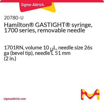 ハミルトン&#174;ガスタイト&#174;シリンジ、 1700シリーズ、針の着脱可能 1701RN, volume 10&#160;&#956;L, needle size 26s ga (bevel tip), needle L 51&#160;mm (2&#160;in.)