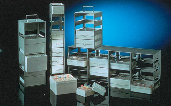 凍結保存ラック、ステンレス製 Horizontal; 16-shelf for 51/4 × 51/4 × 2 in. boxes