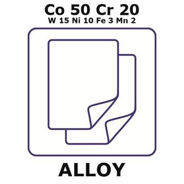 Cobalt-chromium-tungsten-nickel-iron-manganese alloy, Co50Cr20W15Ni10Fe3Mn2 foil, 100 x 100mm, 0.25mm thickness