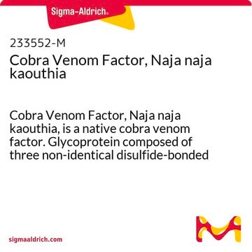 Czynnik jadu kobry, Naja naja kaouthia Cobra Venom Factor, Naja naja kaouthia, is a native cobra venom factor. Glycoprotein composed of three non-identical disulfide-bonded subunits of 68, 48, and 30 kDa.