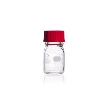 Duran&#174; Laboratory Bottle neck Joints: threaded (GL45), clear bottle, graduated, with screw cap to drain contents, WITH HIGH TEMPERATURE RED PBT SCREW-CAP AND ETFE POURING RING, capacity 100&#160;mL