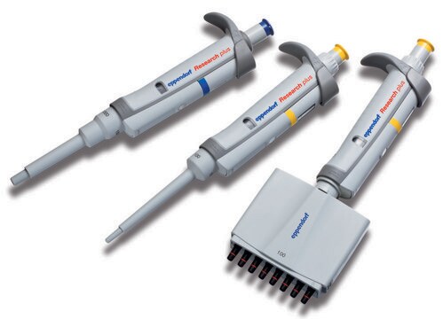 Eppendorf&#174; Research&#174; plus pipette, variable volume single-channel, pack of 6, volumes 0.5-10/0.5-5/1-10/10-100/30-300/100-1000 &#956;L